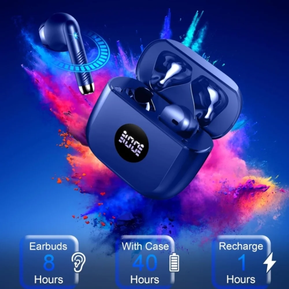 Wireless Bluetooth Earbuds with Charging Case - Blue